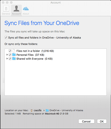 onedrive sync client mac not working